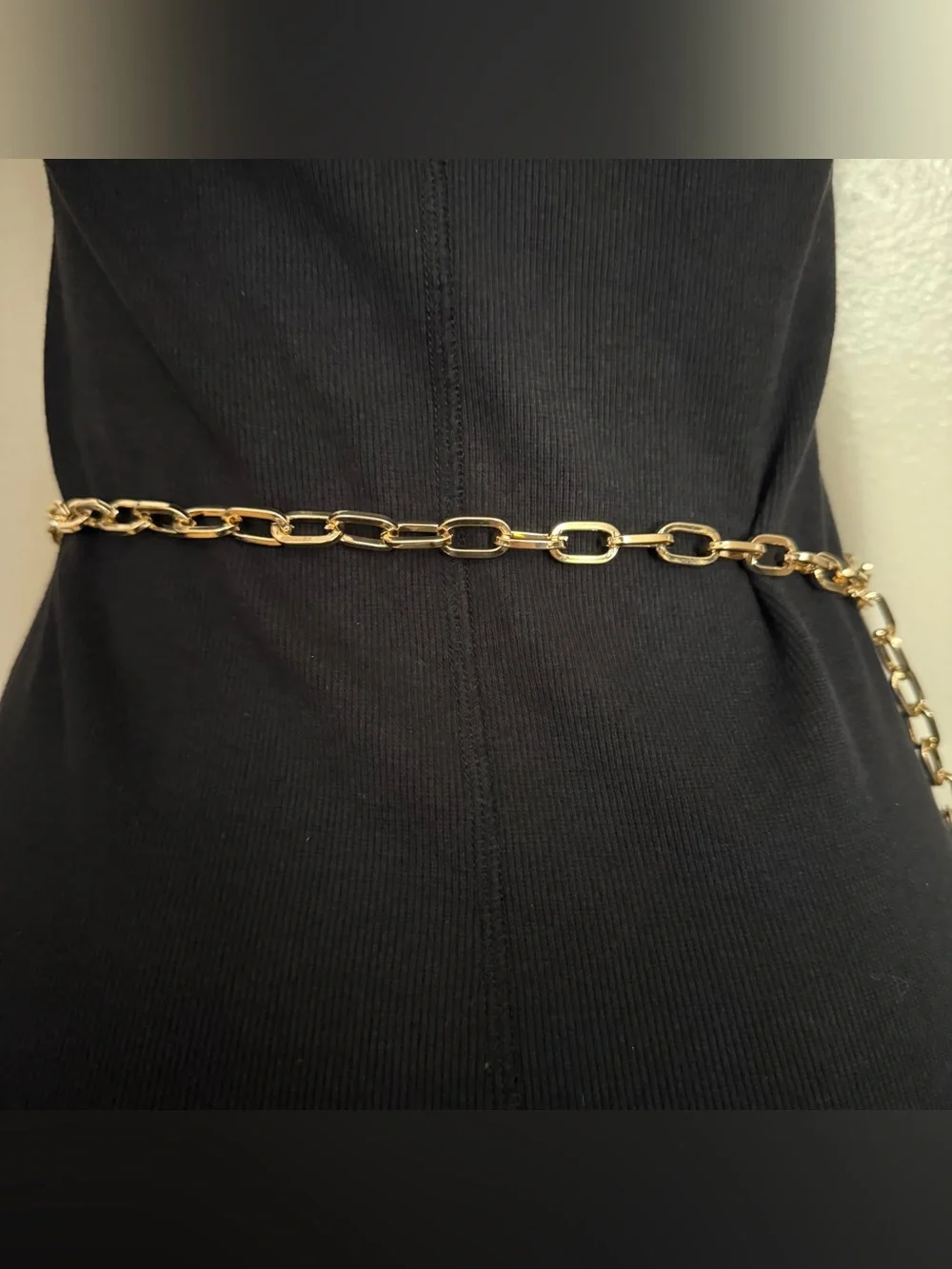 Gold tone metallic charms skinny chain belt